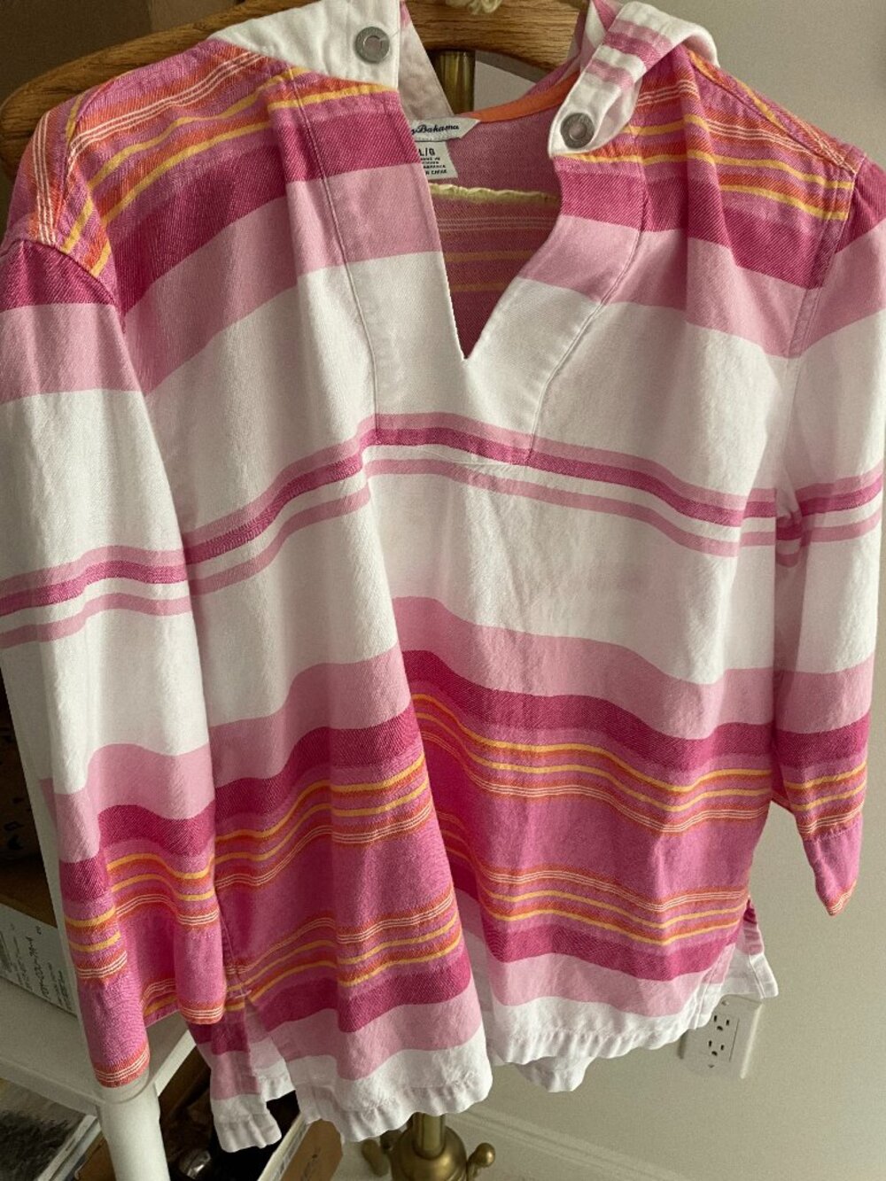 Tommy Bahama pink/white stripe cover up shirt - Size L